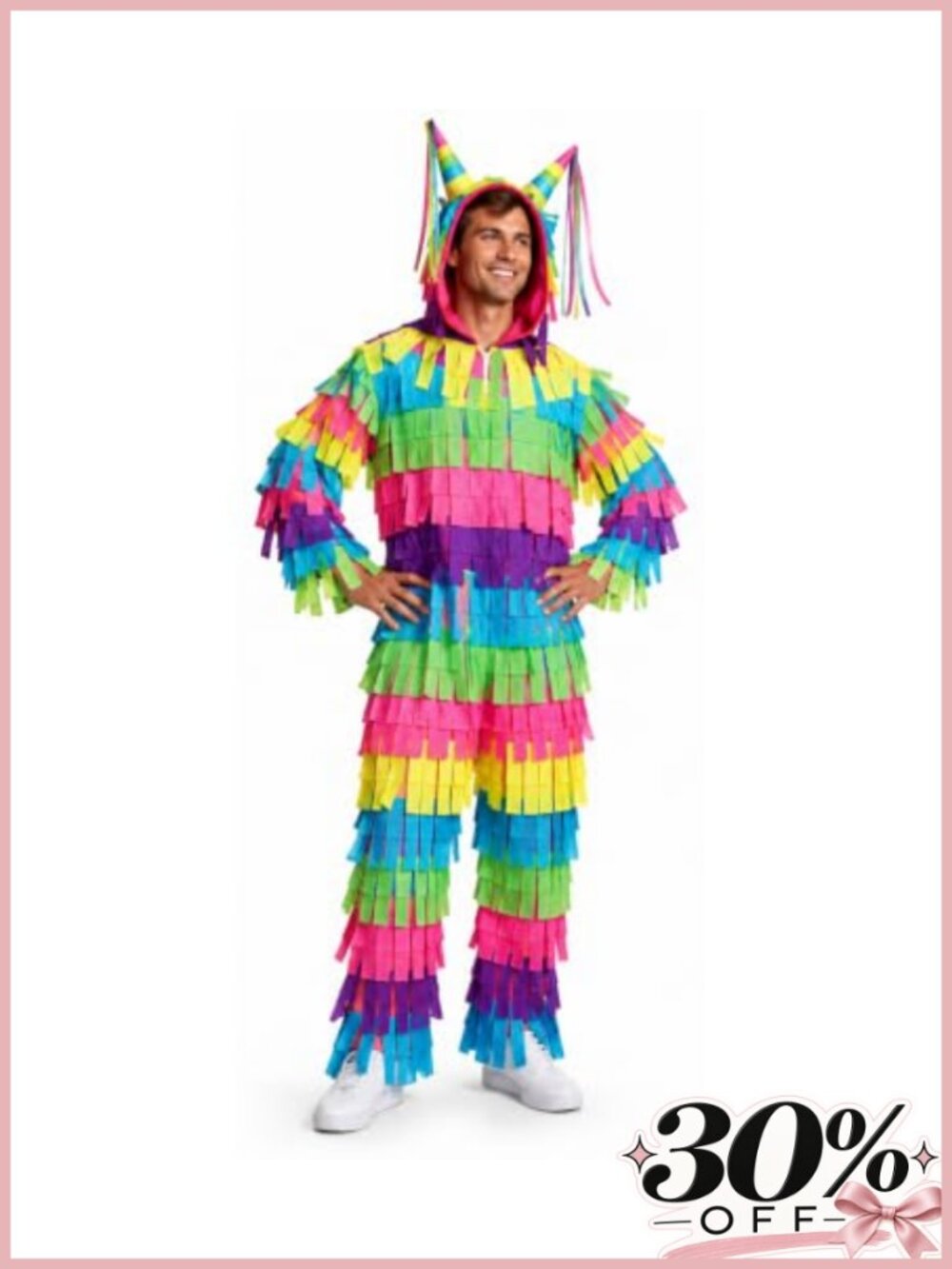 Men's Pinata Jumpsuit Halloween Costume Ribbon Fringe Hood Onesie